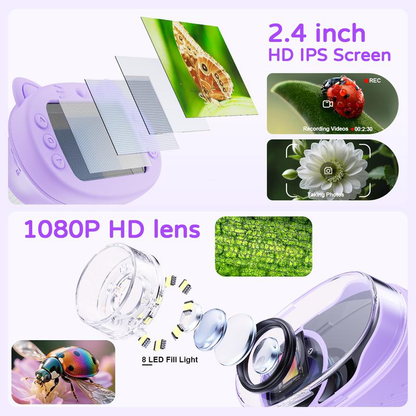 Digital Microscope for Kids 1000X 1080P Handheld Microscope Camera with 2.4 Inch IPS Screen for Scientific Experiment