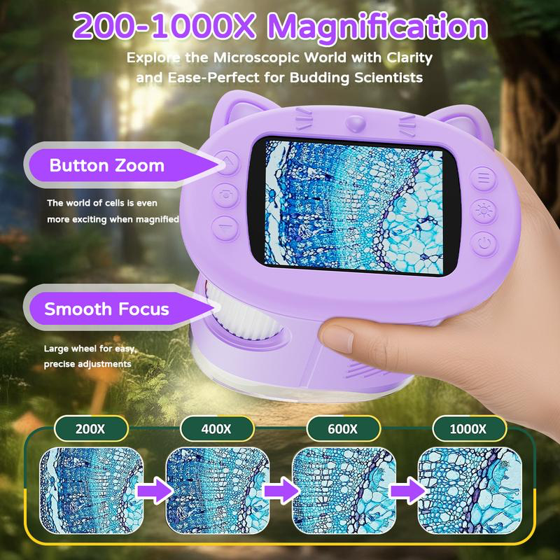 Digital Microscope for Kids 1000X 1080P Handheld Microscope Camera with 2.4 Inch IPS Screen for Scientific Experiment