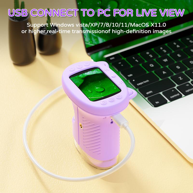 Digital Microscope for Kids 1000X 1080P Handheld Microscope Camera with 2.4 Inch IPS Screen for Scientific Experiment