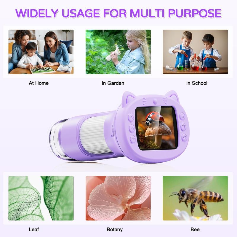 Digital Microscope for Kids 1000X 1080P Handheld Microscope Camera with 2.4 Inch IPS Screen for Scientific Experiment